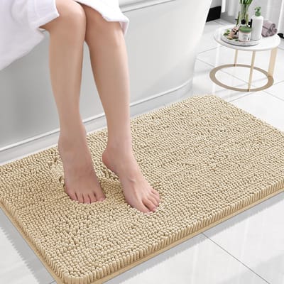 Olanly Badmat Antislip – Douchemat – Badmat Badkamer – Vloermat - Chenille Badmat - Beige - 51X76 cm