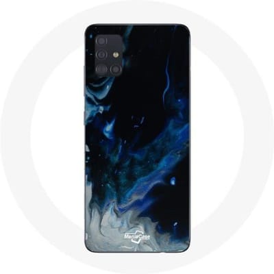 Samsung Galaxy A51 hoesje Veelkleurige rookwolken van blauwgrijs en zwart op een zwarte achtergrond grijs