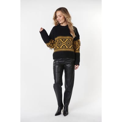 EsQualo Sweater Jacquard Fringes Black / Olive Maat: S | Sweaters Outlet | Dames | Bruin