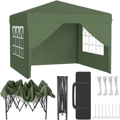 POP-UP Partytent Tuinpaviljoen 2,5x2,5 m – Inklapbaar Paviljoen met Zijwanden – UV- en Spatschermend – Inclusief Draagtas – Groen