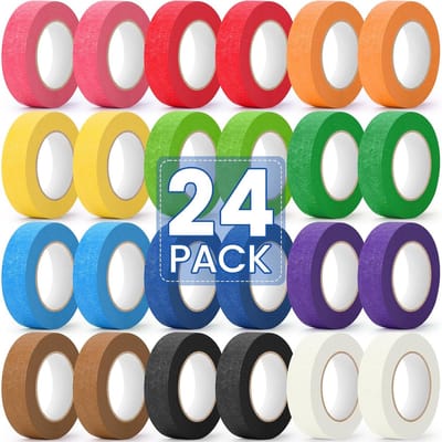 24 Stuks Gekleurde Tape - Gekleurde Afplaktape - Diy Craft Tape - Masking Tape - Plakband - Kunstpapiertape - 12 Kleuren - 0,6 Inch X 240 Yards - Voor Scrapbooking, Schilderen, Wanddecoratie en Doe-Het-Zelfprojecten