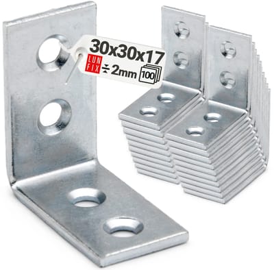 LUN FIX - Stoelhoek Konstruktiewinkel - 100 stuks - Smalle Hoekverbinder - 90 Graden - Houtverbinder 30x30x17x2 mm