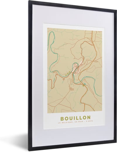 Fotolijst incl. Poster - Kaart - Stadskaart - Vintage - Bouillon - Plattegrond - 40x60 cm - Posterlijst