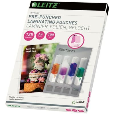 Lamineerhoes Leitz iLAM A4 met perforatieband 2x125micron EVA 100 stuks