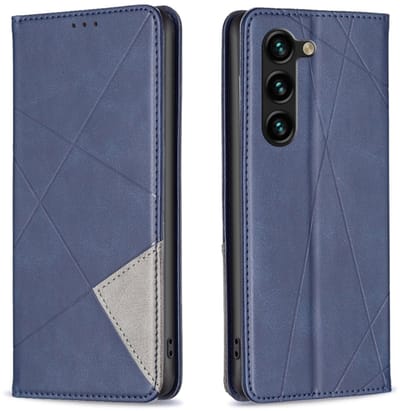 Voor Samsung Galaxy S24+ 5G Ruittextuur magnetische lederen telefoonhoes (blauw)