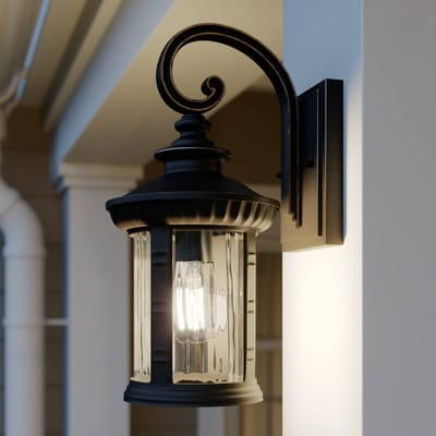 Lindby - Wandlamp buiten - 1licht - Aluminium, glas - H: 38.5 cm - E27 - bruin, goud, helder