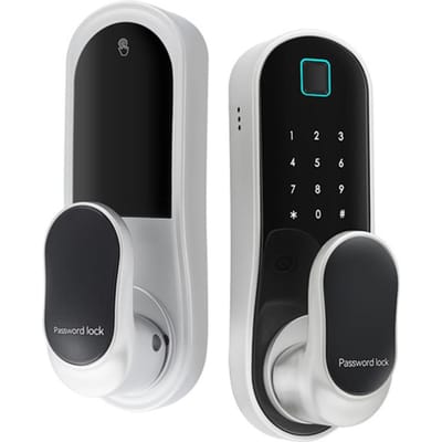 Serrure de porte intelligente, poignée de serrure de porte d'entrée sans clé avec 2 cartes et 2 clés, application de serrure de porte biométrique argenté