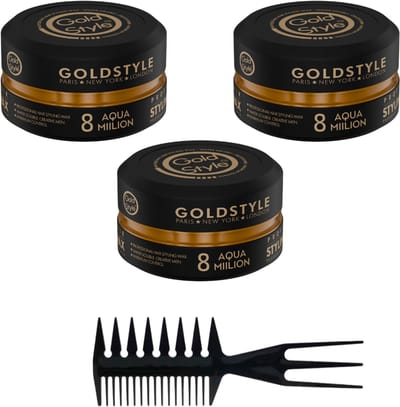 Gold Style Haar Wax Nummer 8 – GOLD ONE – 3 x 150ML (450ML totaal) + Styling Kam - Styling Haar Wax - Haar Wax Mannen