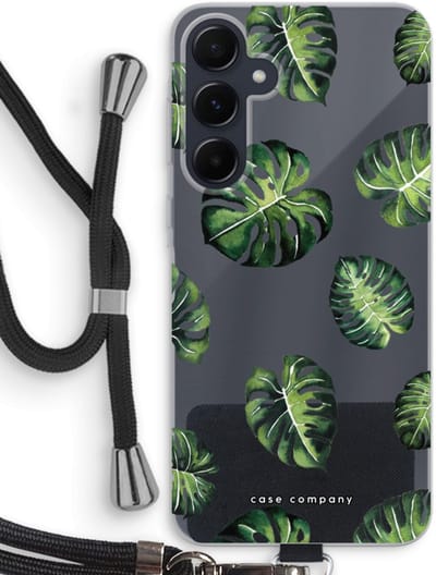 Case Company® - Hoesje met koord geschikt voor Samsung Galaxy A55 hoesje met Koord - Tropische bladeren - Telefoonhoesje met Zwart Koord - Bescherming aan alle Kanten en Over de Schermrand