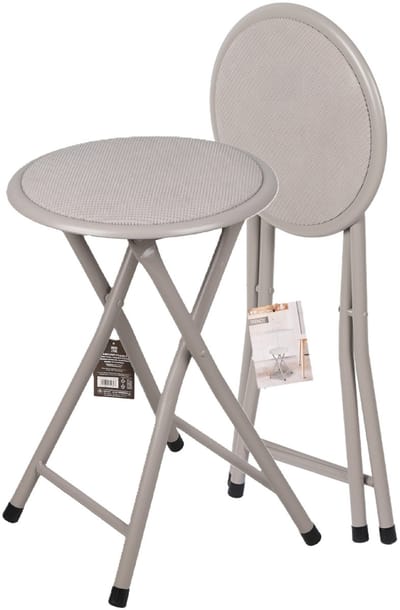 Urban Living Bijzet krukje - 2x - grijs - metaal - 30 x 45 cm - inklapbaar - woonaccessoires