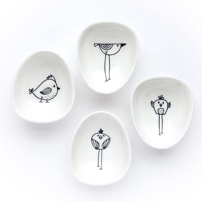 Theetipjes - Dipschaaltjes - Kleine schaaltjes - Kommetjes voor sushi soja saus - Set van 4 porselijnen schaaltjes - Atelier Menheere