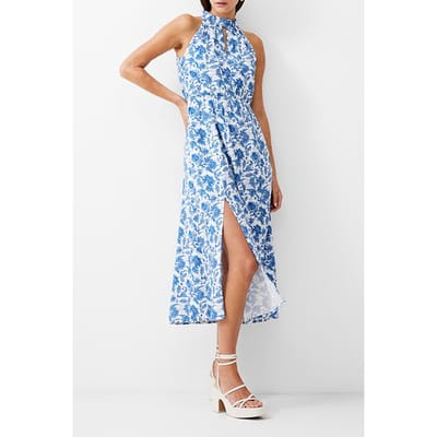 French Connection Cosette Halter Midi Dress White/baja Blue Size: 10 | Midi Dresses Outlet | Dames | Wit