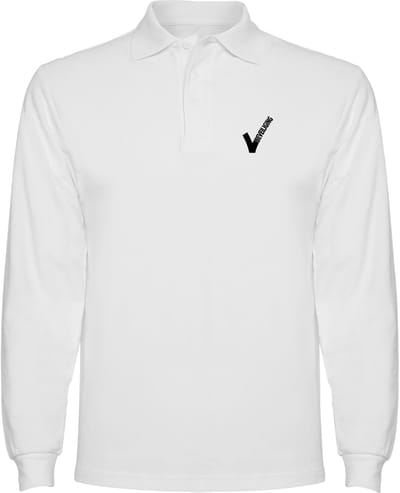 Witte heren unisex Pique Polo Lange mouwen met Beveiliging / Security met als borstlogo het bekende V-tje en als ruglogo SECURITY - voor PROFESSIONALS, merk ROLY Maat L