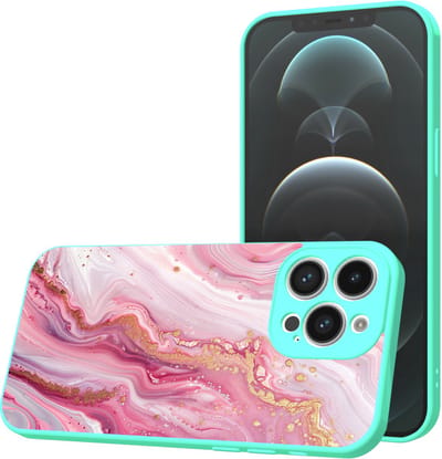 Smartphonica Telefoonhoesje Geschikt voor iPhone 13 Pro met Roze Marmer opdruk - TPU Back Cover Case Rosé Marble Design - Turquoise geschikt voor iPhone 13 Pro