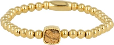 My Bendel - Goudkleurige Elastische Bedelarmband met Picture Jasper Edelsteen - met Luxe Cadeauverpakking | Sieraden Voor Dames | Maat S