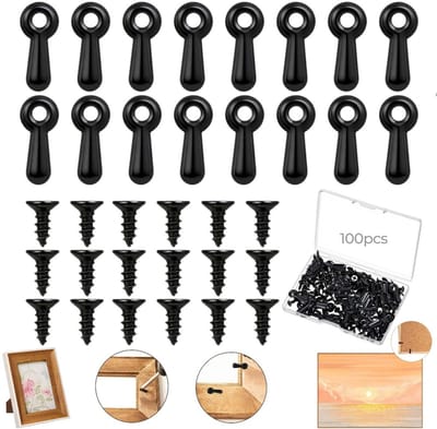 100 stuks - Fotolijst achterklem - Draaiknop voor fotolijst - Bevestigingsclip voor fotolijst - Zwart - Voor het ophangen van foto's - Zwarte knopvormige sluiting - Bevestigingsmateriaal voor fotolijst - Voor het ophangen van foto's en afbeeldingen