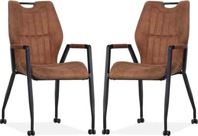 Stoel Olympic met wielen - Cognac - set van 2 stuks