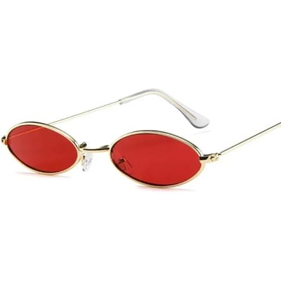 Lunettes de soleil rétro ovales pour hommes et femmes, monture métallique rétro, jaune, rouge, Vintage, petites lunettes de soleil rondes pour femmes