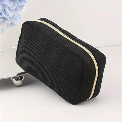 Trousse de maquillage en velours côtelé pour femme, couleur unie, trousse de voyage, portable, rangement, trousse de toilette, sac à main