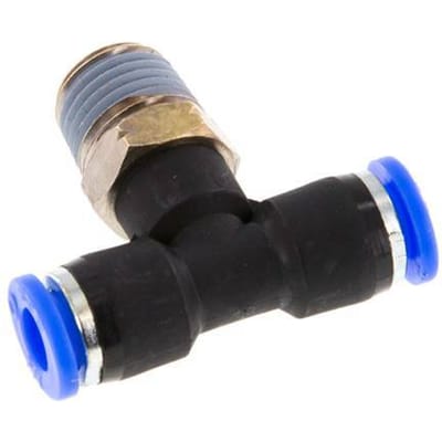 1/4'' x 1/4'' NPT inline T-stuk Messing/PBT Insteekfitting Buitendraad Draaibaar NBR [2 Stuks]