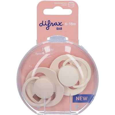 Difrax LOVI Fopspeen Dynamisch - Prime - 6 tot 18 Maanden - Lichtbeige & Creme - 2 Stuks