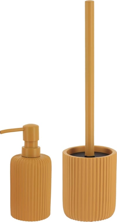 Tendance Badkamer accessoires set 2-delig - Polyresin - oranje - geribbeld - luxe set