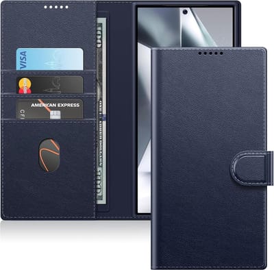 Geschikt voor Samsung Galaxy S24 Ultra 5G - Portemonnee - Pasjeshouder - Standfunctie - Magnetische Flip Hoesje - Donkerblauw