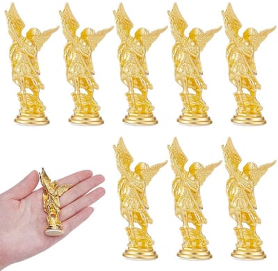 Dailygoods - 8 Stuks Gouden Aartsengel Saint Michael Standbeeld 79.5mm Hoog