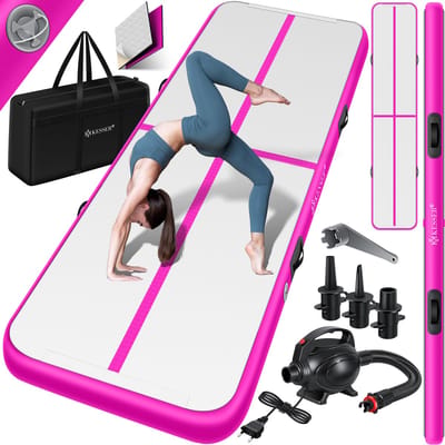 KESSER® Gymnastiekmat Opblaasbare Airtrack Fitnessmat|Yogamat,Tumblingmatten,Trainingsmat,Sportmat |Sporten & Spelen|Buiten & Binnen|incl. Draagtas & Electr. Luchtpomp - Roze / 5M