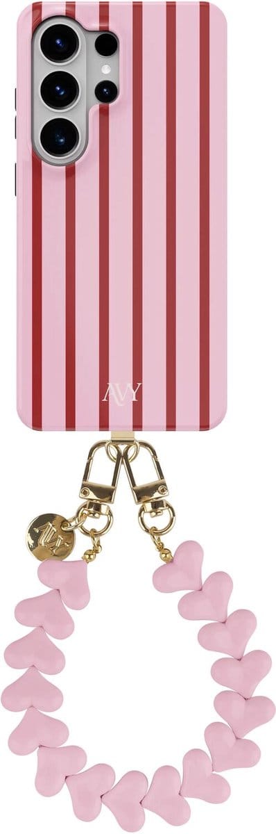 AVY Hoesje Met Telefoonkoord | Geschikt voor Samsung Galaxy S26 Ultra | Compatibel met MagSafe & Qi2 | Hard Shell Back Cover | Stijlvol Bijpassend Koord Polsbandje (30CM) | Linea Hearts