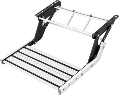 Camper trede - Instap trede - Veilig instappen - Uittrekbaar en inklapbaar - 54 cm breed - Zilver zwart