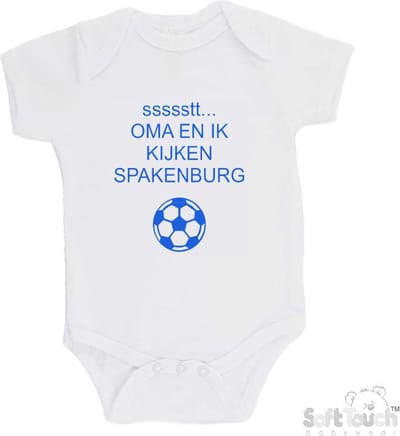100% katoenen Romper "ssssstt Oma en ik kijken SPAKENBURG" Unisex Katoen Wit/blauw Maat 56/62