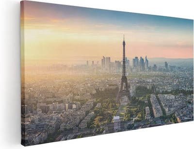 Artaza Canvas Schilderij Parijs - 40x20 cm - Klein - Wanddecoratie Eiffeltoren - Muurdecoratie Skyline - Schilderijen Op Canvas