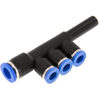 6mm x 8mm x 8mm 3-way Manifold Messing/PA 66 Insteekfitting Plug NBR