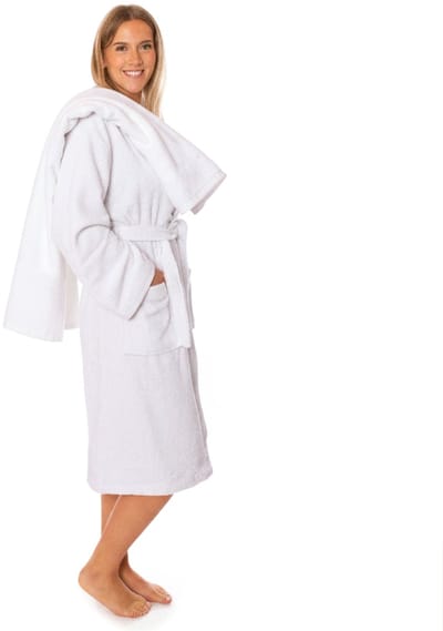 Lavea® Sauna Set Badjas Dames & Heren met Handdoek 80x200 cm – 100% Katoen, Zacht & Sterk Absorberend – Met Capuchon en Ceintuur – OEKO-TEX – Set Badjas XXL + Sauna Handdoek – Wit