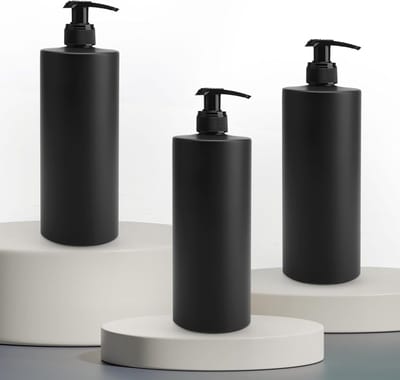 Set van 3 Zwarte Matte Zeepdispensers 500ml - Luxe Minimalistische Pompflessen voor Douchegel, Shampoo en Vloeibare Zeep met 20 Waterdichte Labels