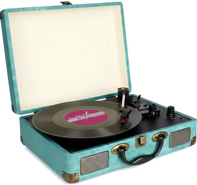 KAD® Retro Platenspeler met Bluetooth & Ingebouwde Speakers - 3 Snelheden - LP Speler met Koffer Design - Blauw - 36cm x 26cm x 116cm