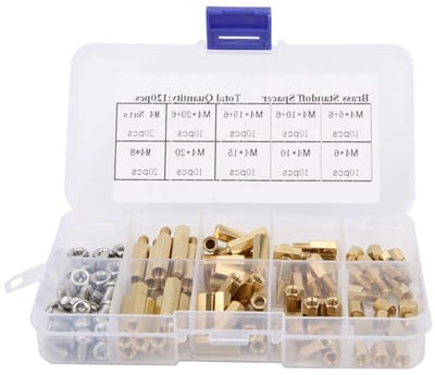 Assortiment van 120 Stuks M4 Messing Spacers en RVS Moeren met Transparante Opbergdoos voor Onderhoud en Installatie van Meubels en Apparaten