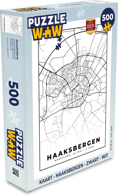 Puzzel Kaart - Haaksbergen - Zwart - Wit - Legpuzzel - Puzzel 500 stukjes