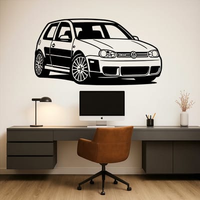 Volkswagen Golf R32 Wanddecoratie Hout – Hot Hatch Muurkunst Groot – Lasergesneden Auto Design – Cadeau voor Autoliefhebber – Garage & Mancave Decor – 75 cm Breed