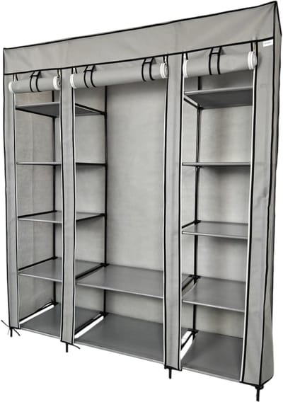 Lendo Online Opvouwbare Kledingkast Garderobekast met ophangrails Opbergkast Campingkast Kampeerkast 145x44x170cm Grijs