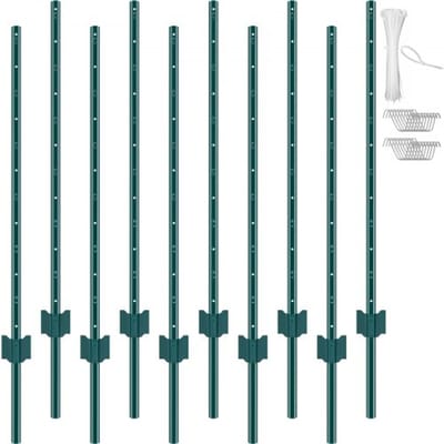 VEVOR 120 cm lange hekpalen, 10-pack T-palen, zware metalen hekpalen, stevige stalen hekpalen voor tuinen, gazons, boerderijen en buitenhekken van gaas, groen