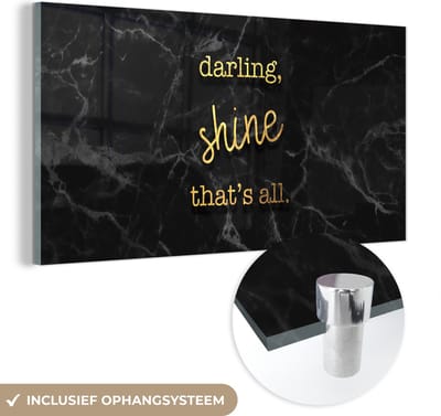 MuchoWow® Glasschilderij 40x20 cm - Schilderij acrylglas - Quotes - Motivatie - Goud - Marmer - Foto op glas - Schilderijen