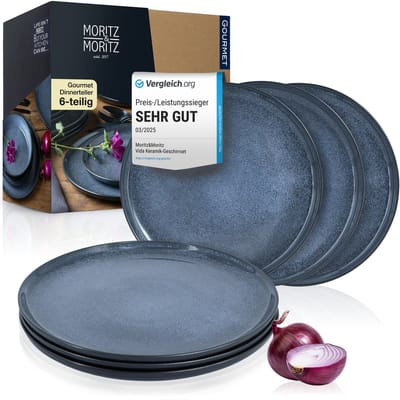 Moritz & Moritz VIDA Bordenset 6 Persoons - 6-delig Dinerborden Set - 27 cm Borden - Porselein - Blauw