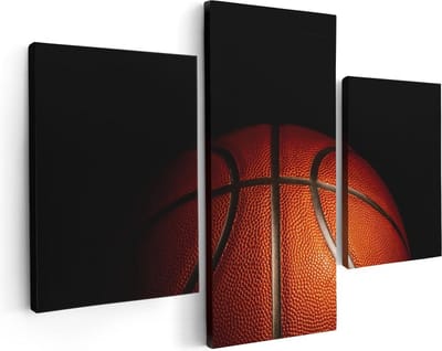 Artaza Canvas Schilderij Drieluik Basketbal op een Zwarte Achtergrond - 90x60 - Foto Op Canvas - Canvas Print
