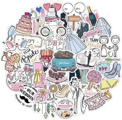 Bruiloft Stickers Set - 50 Stickers - Voor Trouwalbum, Journal, Uitnodigingen, Decoratie etc. Trouwerij/Liefde Thema