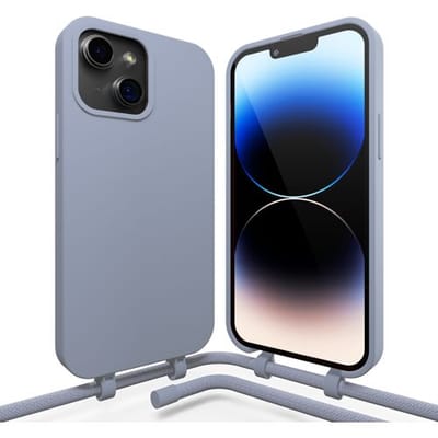 Coverzs Silicone case met koord - Telefoonhoesje met koord - Backcover hoesje met koord - touwtje - geschikt voor Apple iPhone 14 - blauw