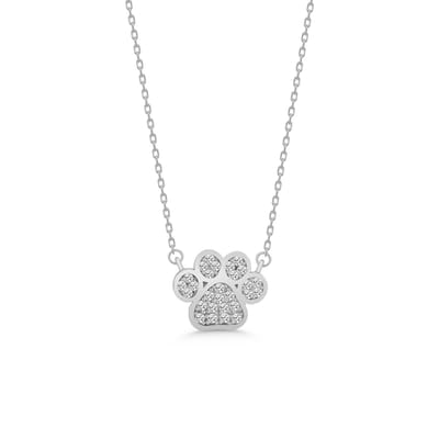 Dierenpootje Ketting Met Zirkonia Steentjes Echt Zilver (925 sterling) Dog Pas Cross Chain, Trendy Minimalistisch Combi Bedel Dames Meisje | Cadeau Voor Vrouw