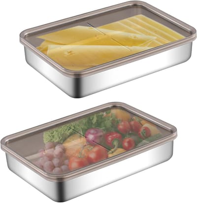 Dailygoods- Voedselcontainer 1100 ml - Roestvrij Staal - Stapelbaar - Koelkastopslag - Deksels - Vershoudend - Voedselopslag