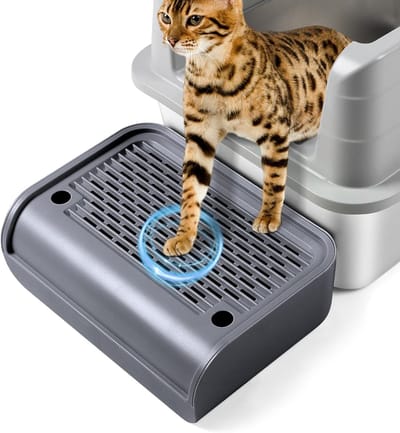 Verhoogde Plastic Trap voor Katten, Kattenbak Oprit, Filter Pedal voor Kittens en Oudere Katten, Automatische Zelfreinigende Tray (Donkergrijs) met Antislip en Duurzaam Ontwerp